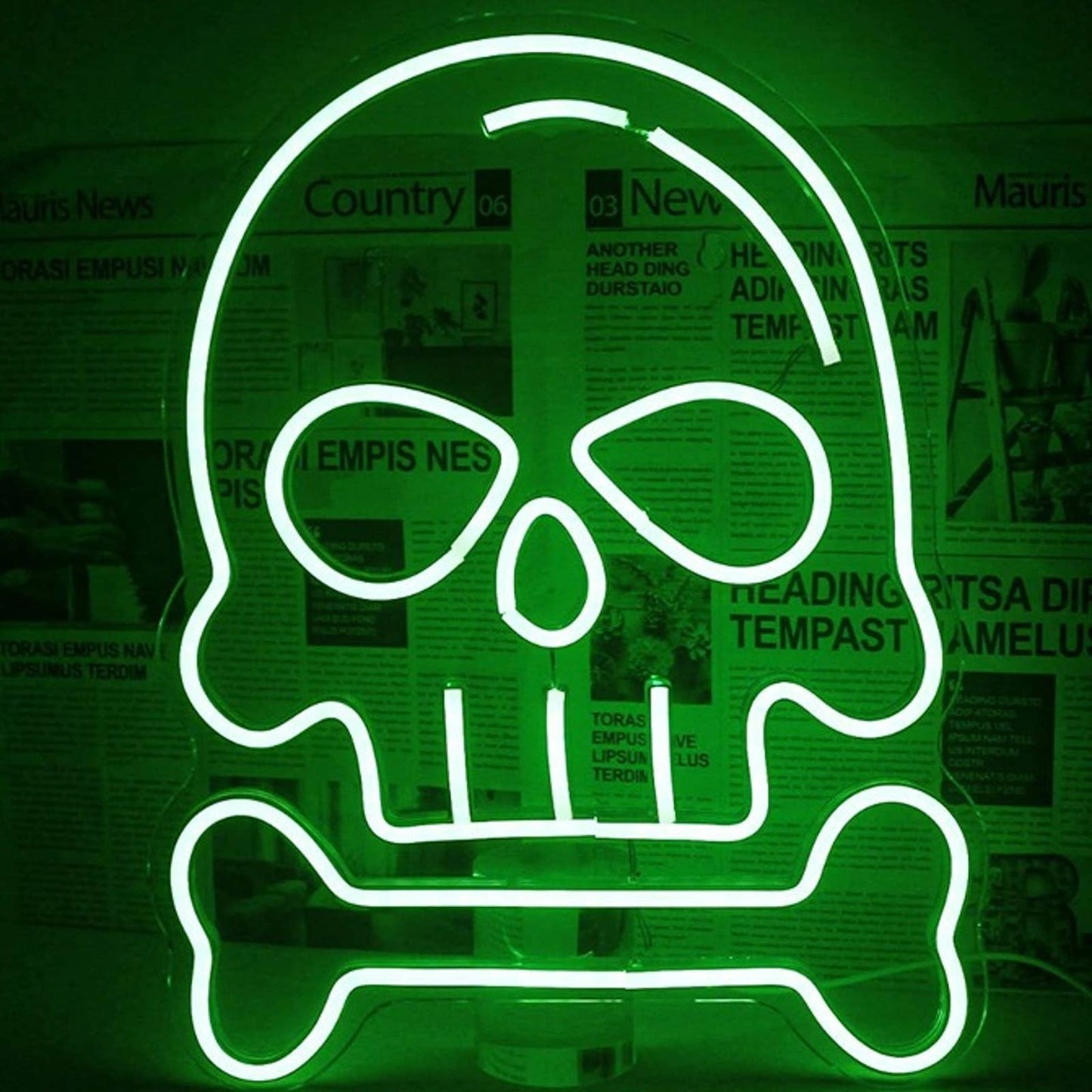 Spooky Bright Green Skull & Bone LED Night Light Halloween Decor
