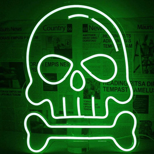 Spooky Bright Green Skull & Bone LED Night Light Halloween Decor