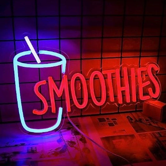Lovely Bright Red/Blue Smoothies LED Night Light Store Shop Sign Decoration