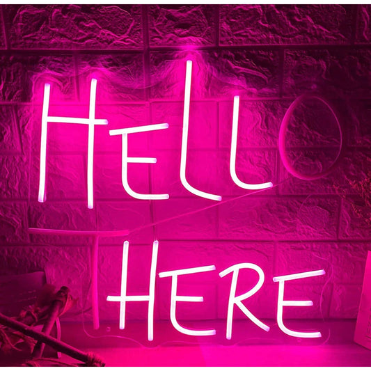 Funny Bright Vivid Pink Hello There / Hell Here LED Night Light Room Wall Decora