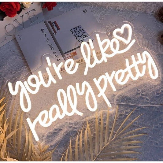 Lovely Cool White “You’re Like Really Pretty” Heart LED Night Light Room Wall De