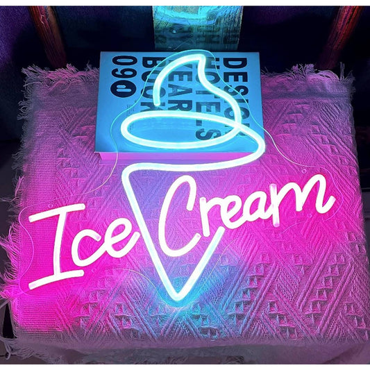 Lovely Bright Pink/Blue Ice Cream LED Night Light Shop Business Wall Decor