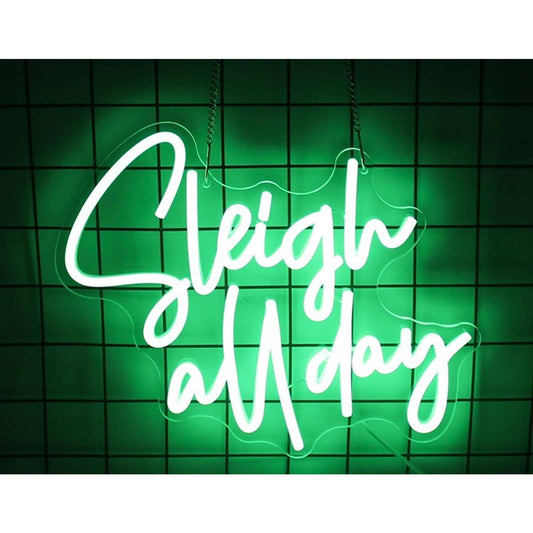 Vivid Bright Green “Sleigh All Day” LED Night Light Room Wall Decor