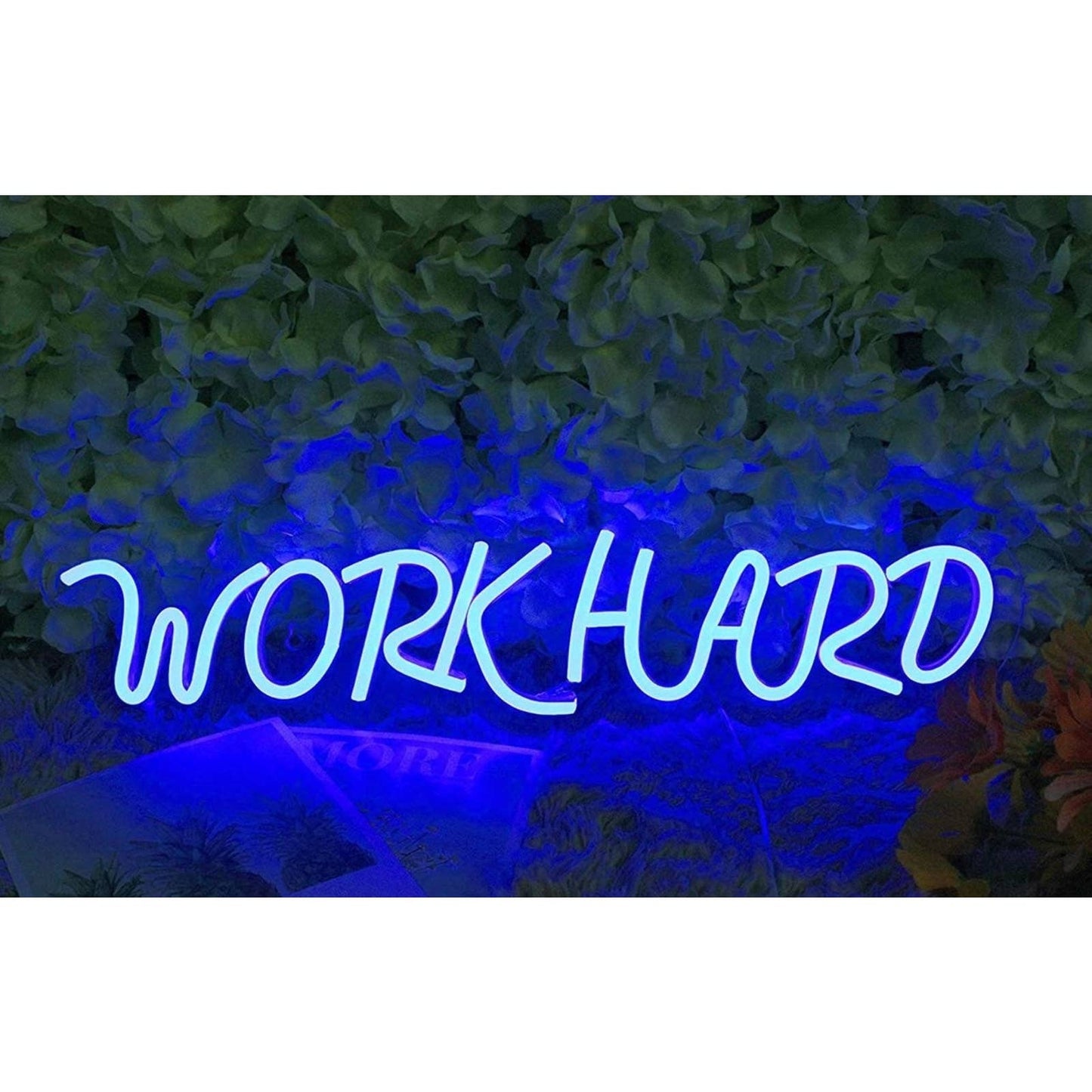 Bright Blue “Work Hard” LED Light Deco