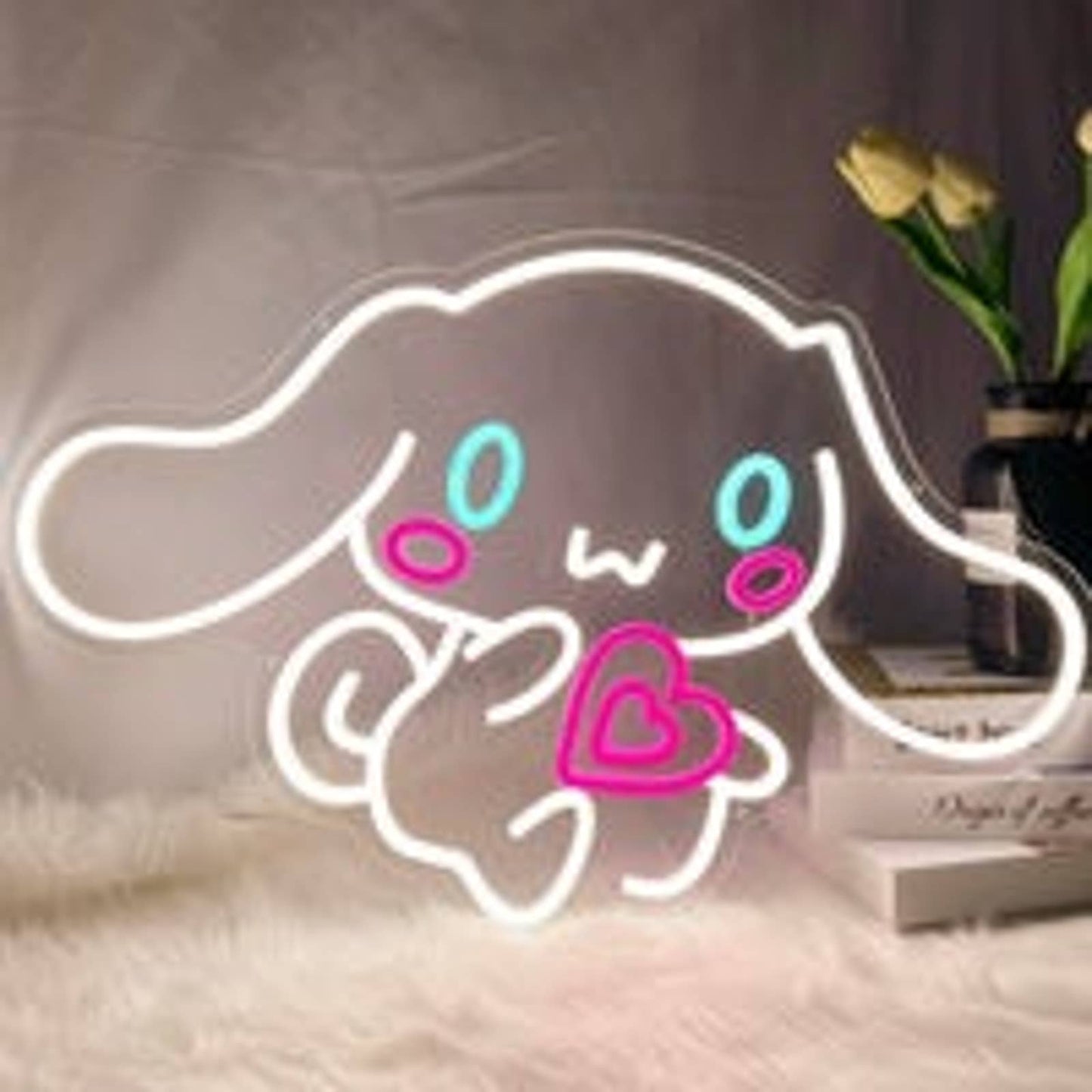 Super Adorable Bright Pink Heart Cinnamoroll LED Night Light Room Wall Decor