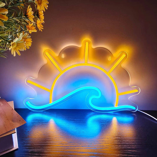 Lovely Bright Sun Over Ocean Waves LED Night Light Room Wall Decoration