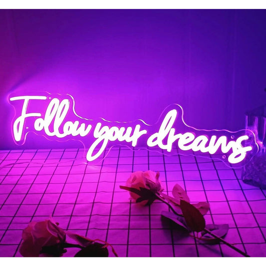 Empowering Bright Pink “Follow Your Dreams” LED Night Light Room Wall Decoration
