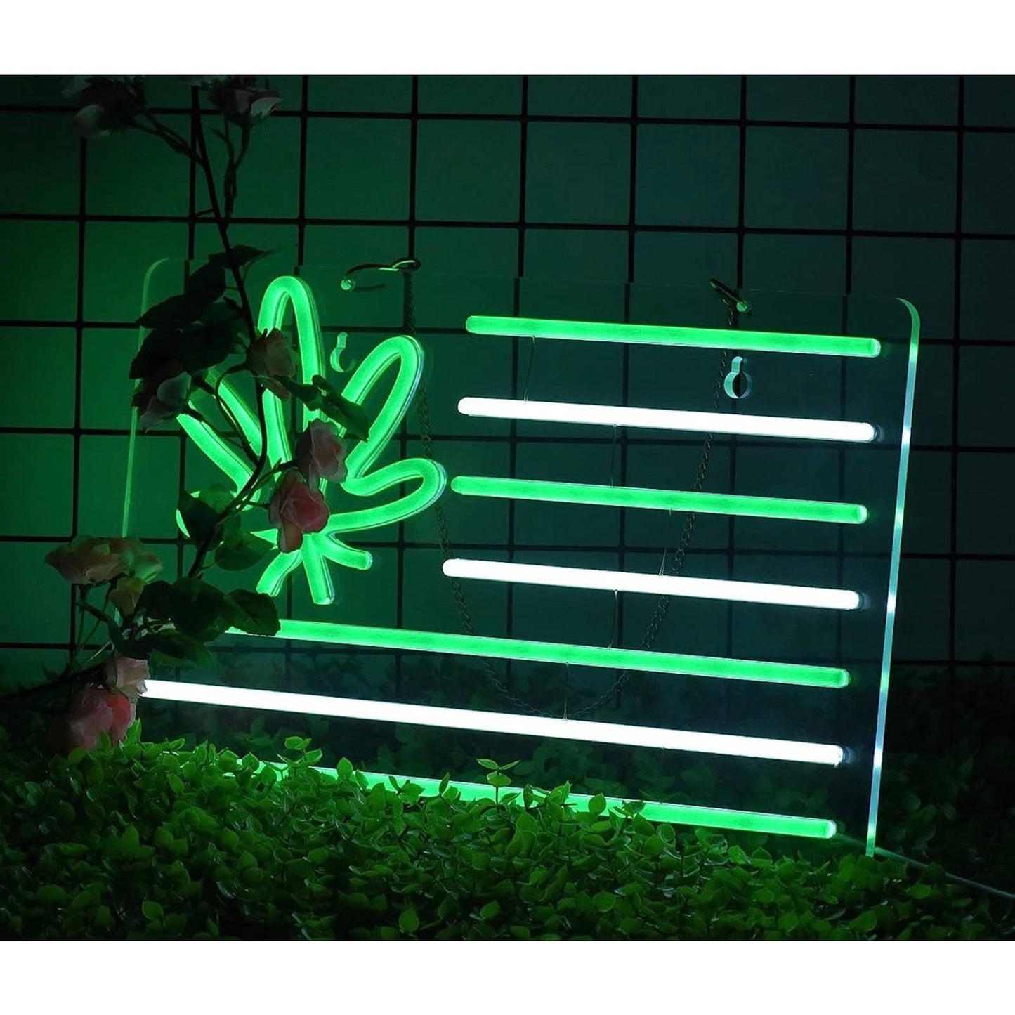 Vivid Bright Green / White High Plant Flag LED Night Light Room Wall Decoration