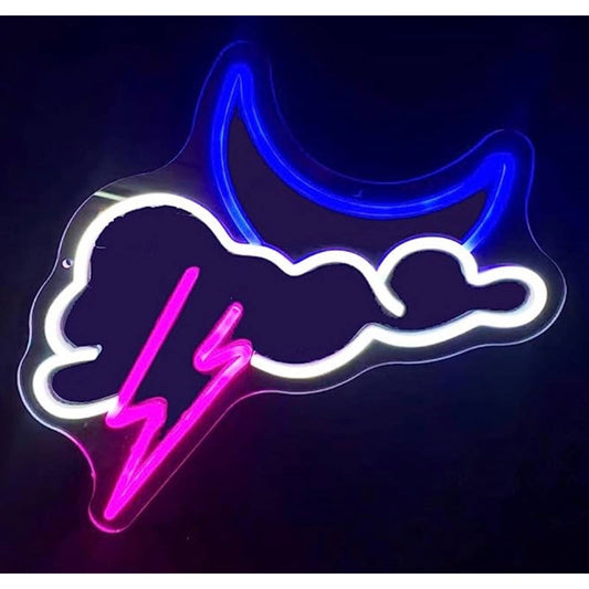 Lovely Bright Pink Lightning Cloud Moon LED Night Light Room Wall Decoration