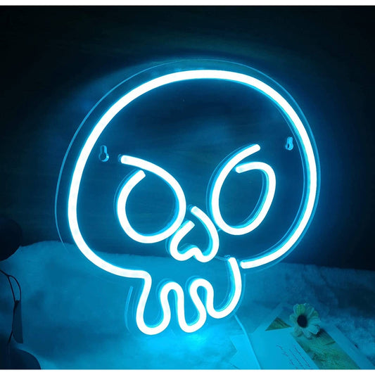 Simple Baby Blue Skull LED Night Light Room Wall Halloween Decor