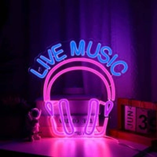 Vivid Bright Pink Headphones Live Music LED Night Light Room Wall Decoration