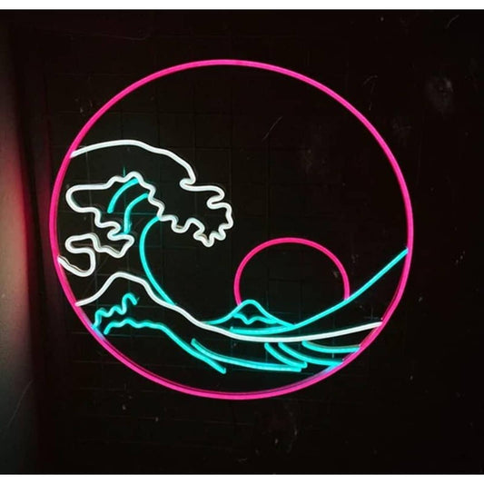 Lovely Vivid Bright Pink Circle Ocean Wave Sunset LED Light Wall Art Decor