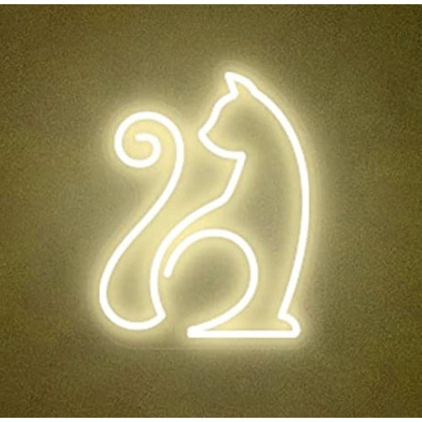 Lovely Vivid White Curly Tail Kitty Cat LED Night Light Room Wall Decoration