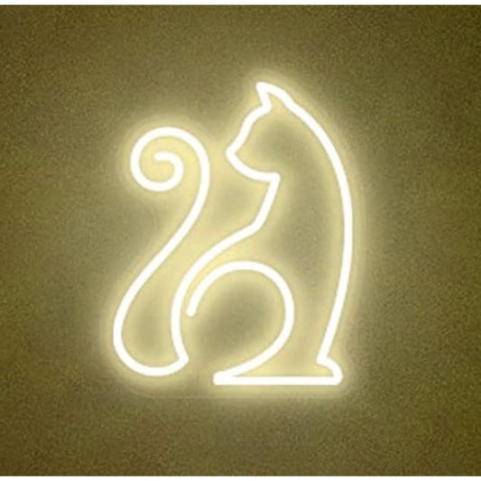Lovely Vivid White Curly Tail Kitty Cat LED Night Light Room Wall Decoration