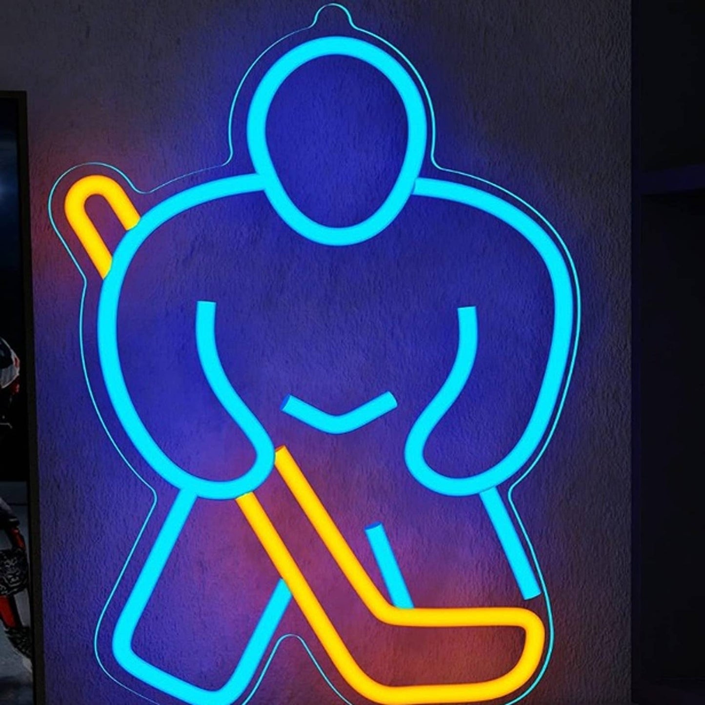 Fun Bright Blue Hockey Man LED Night LED Sport Room Wall Decor