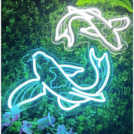 Lovely Bright Blue / White Japanese Koi Fish LED Night Light Room Wall Art Decor