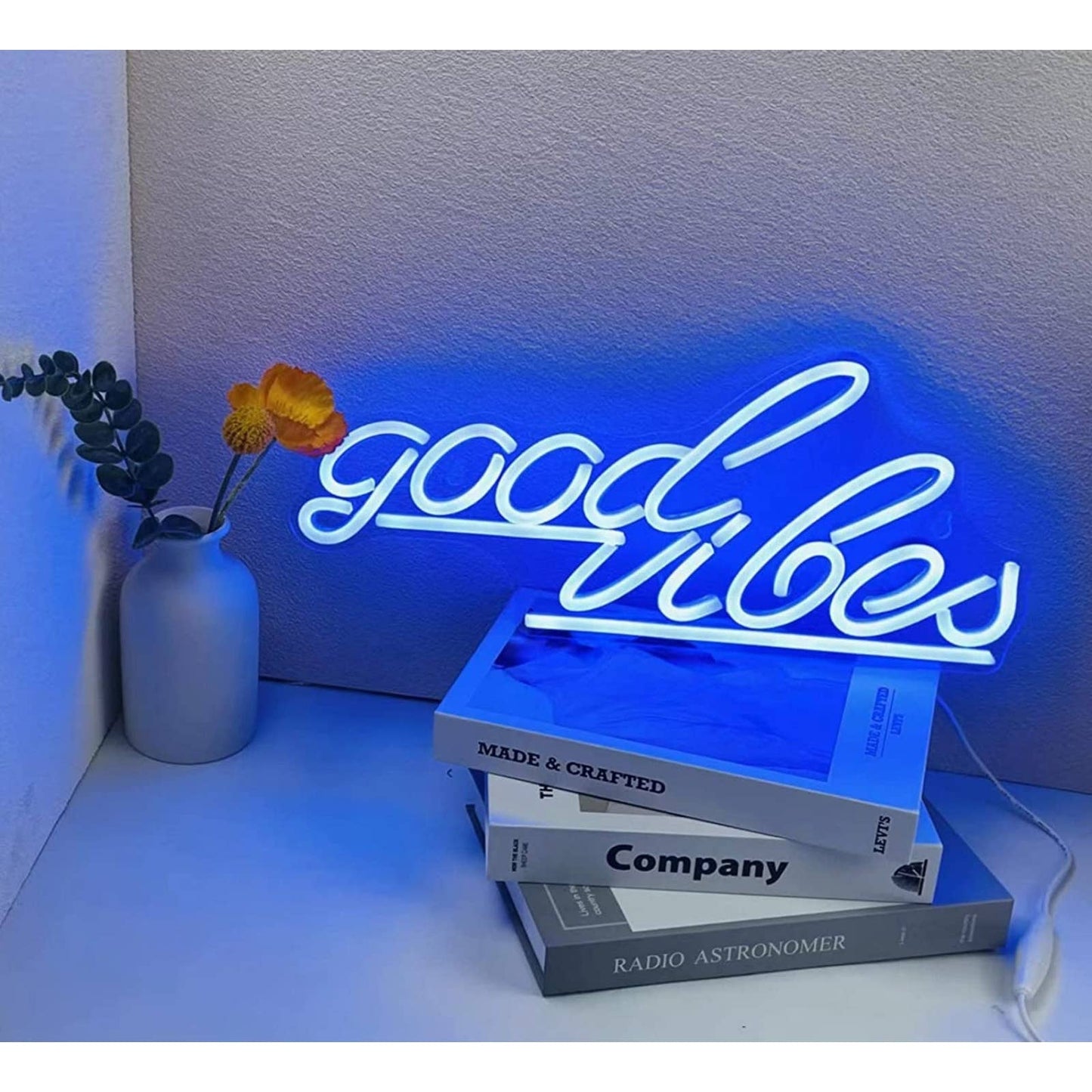 Vibrant Blue Underlined Good Vibes LED Night Light Room Wall Decoration