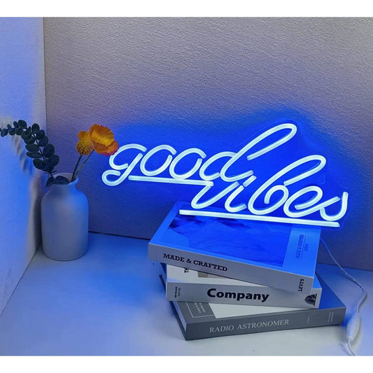 Vibrant Blue Underlined Good Vibes LED Night Light Room Wall Decoration