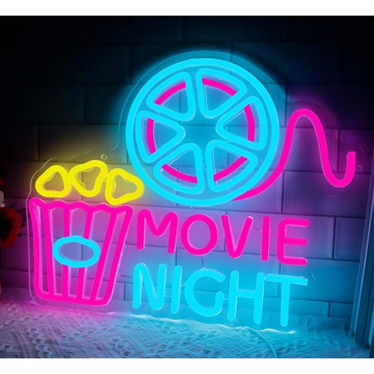 Fun Vivid Bright Movie Night Film & Popcorn LED Light Cinema Theater Room Decor