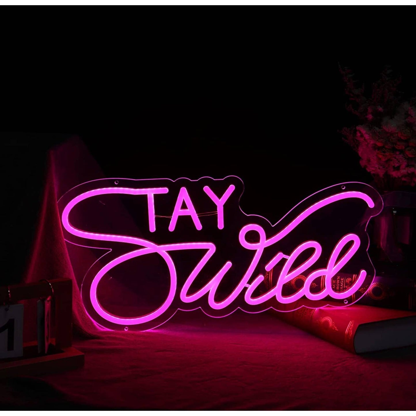 Fancy Vivid Bright Pink “Stay Wild” LED Night Light Room Wall Decor