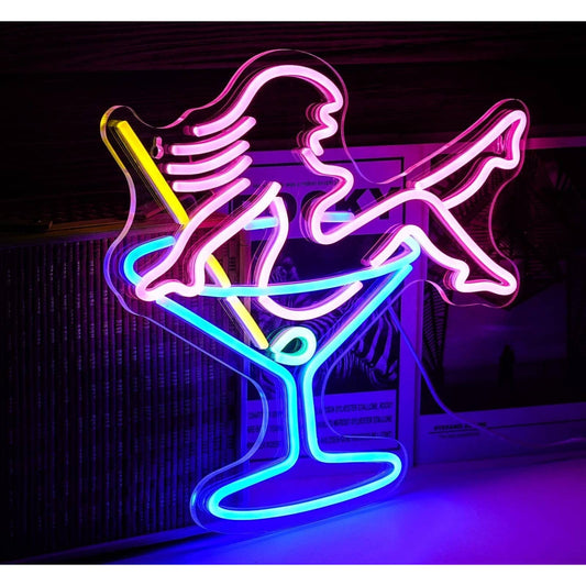 Lovely Bright Lady in Cocktail Drink LED Night Bar Light  Room Wall Decoration