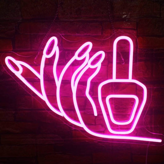 Lovely Vivid Bright Pink Nails & Nail Polish LED Night Light Salon Spa Decor