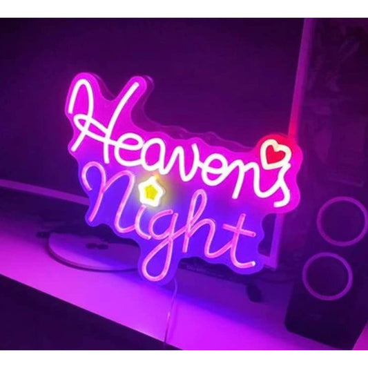 Lovely Bright Pink & Purple “Heaven’s Night” LED Night Light Sign Room Wall Deco