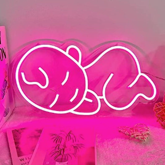 Adorable Cute Bright Pink Sleeping Baby Girl LED Night Light Room Wall Decoratio