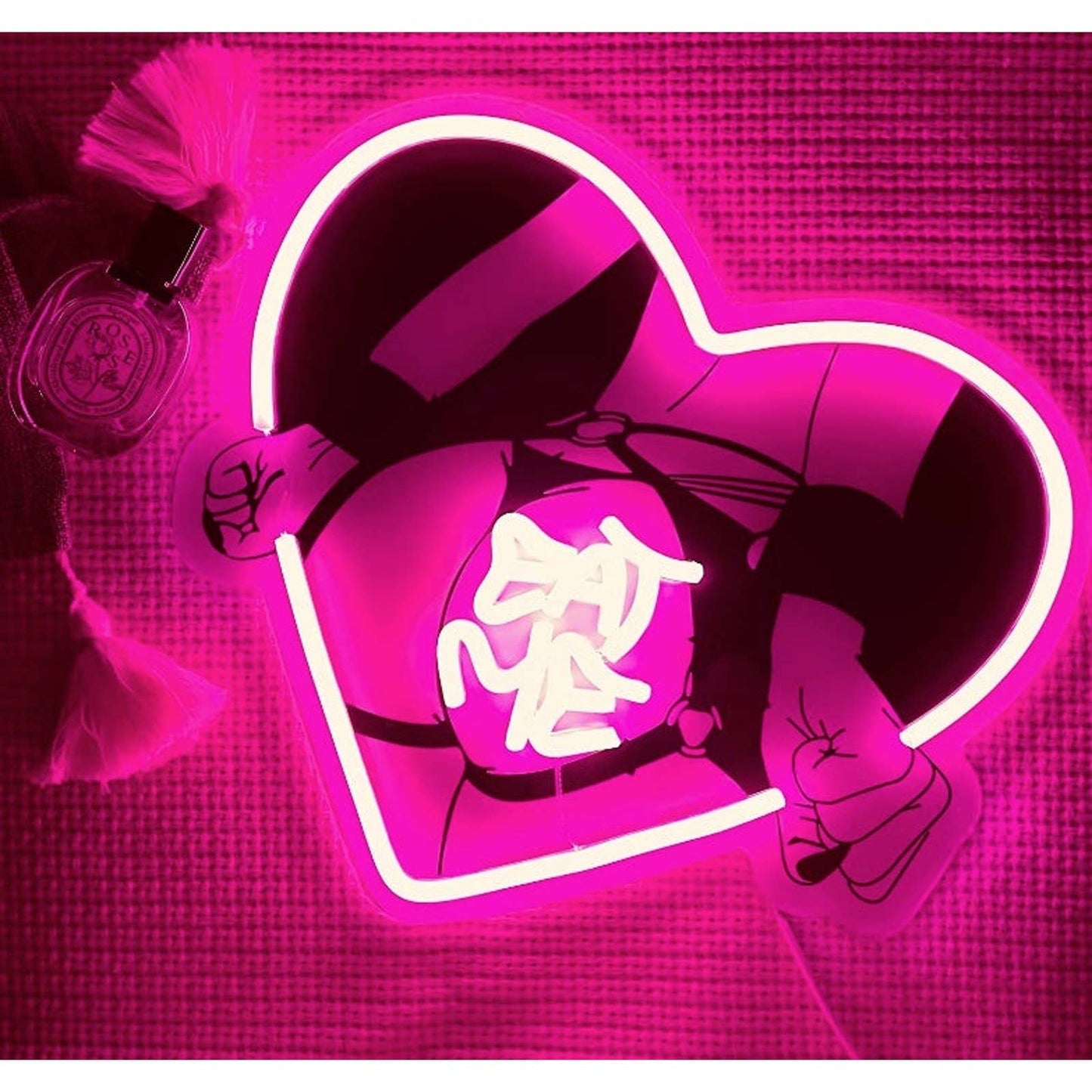Fun Bright Hot Pink “Eat Me” Heart LED Night Light Room Wall Decoration