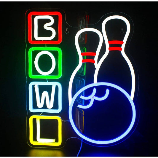 Fun Colorful Bright Bowling Ball and Pins LED Night Light Game Room Wall Decorat