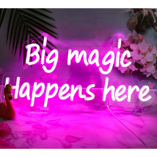 Lovely Bright Pink “Big Magic Happens Here” LED Night Light Room Wall Decoration