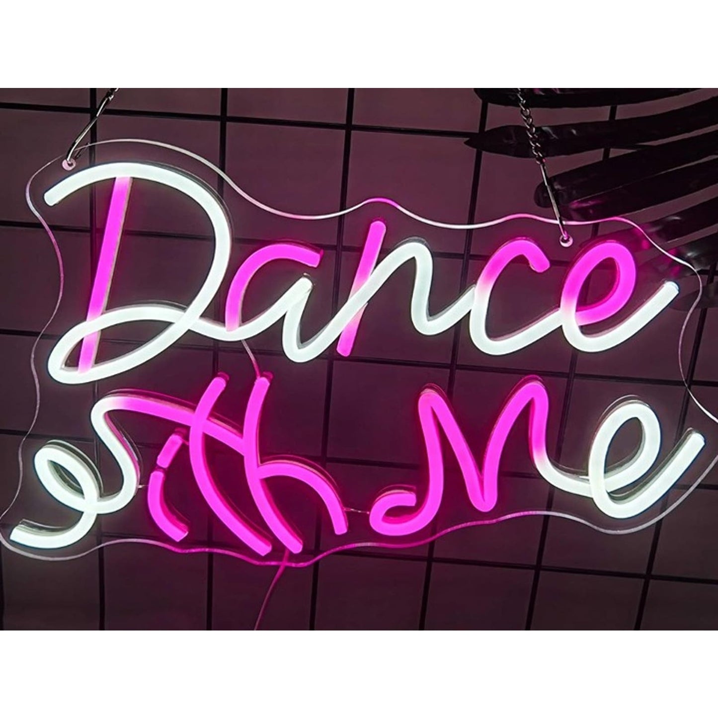 Fun Vivid Bright Pink/White “Dance with Me” LED Night Light Room Wall Decor