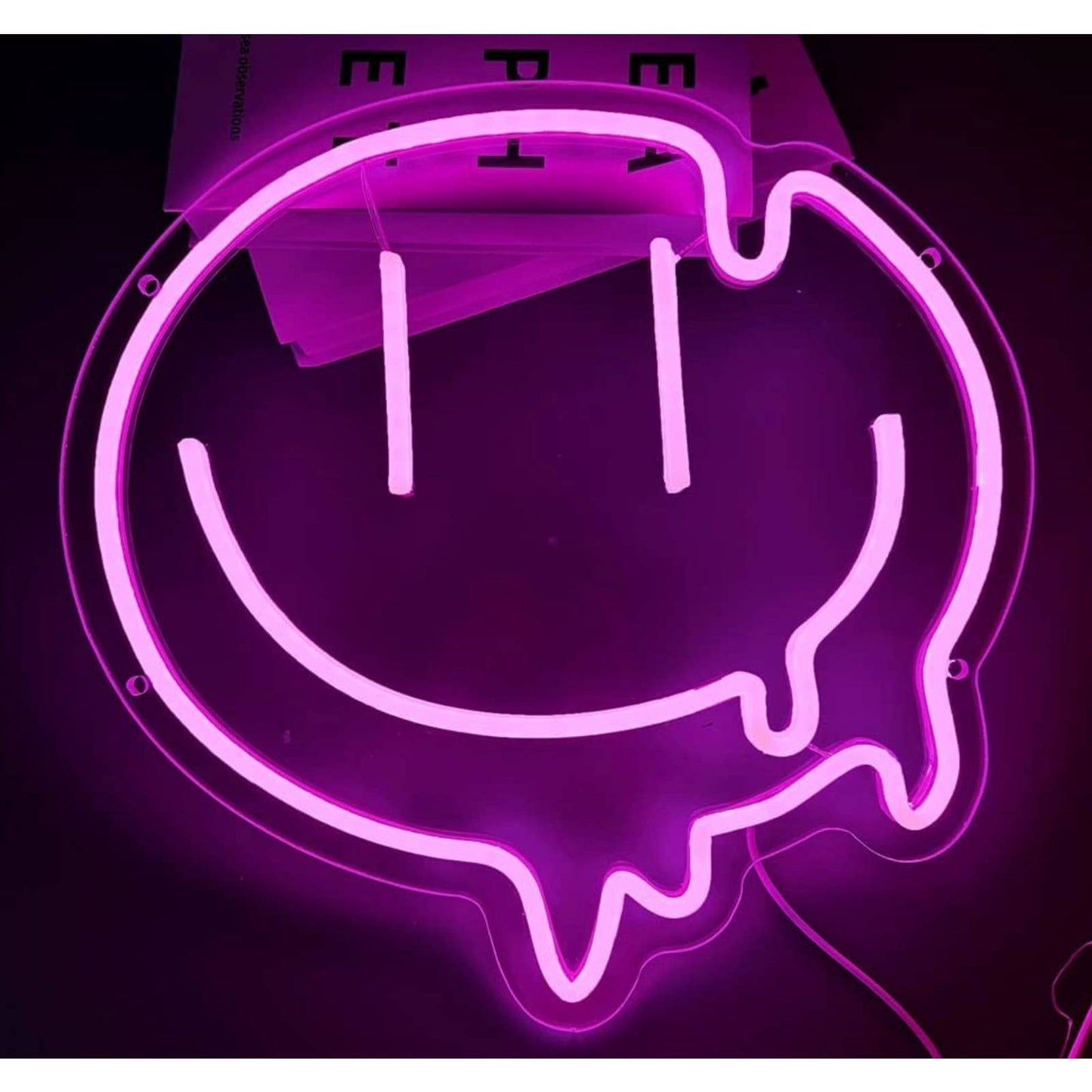 Fun Bright Pink Melting Smiley Face LED Night Light Room Wall Decoration