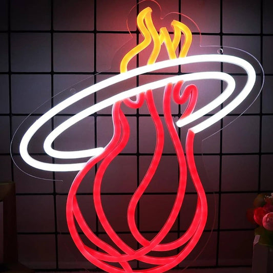 Fun Bright Fire Basketball in Hoop LED Night NBA Sport Room Wall Decor