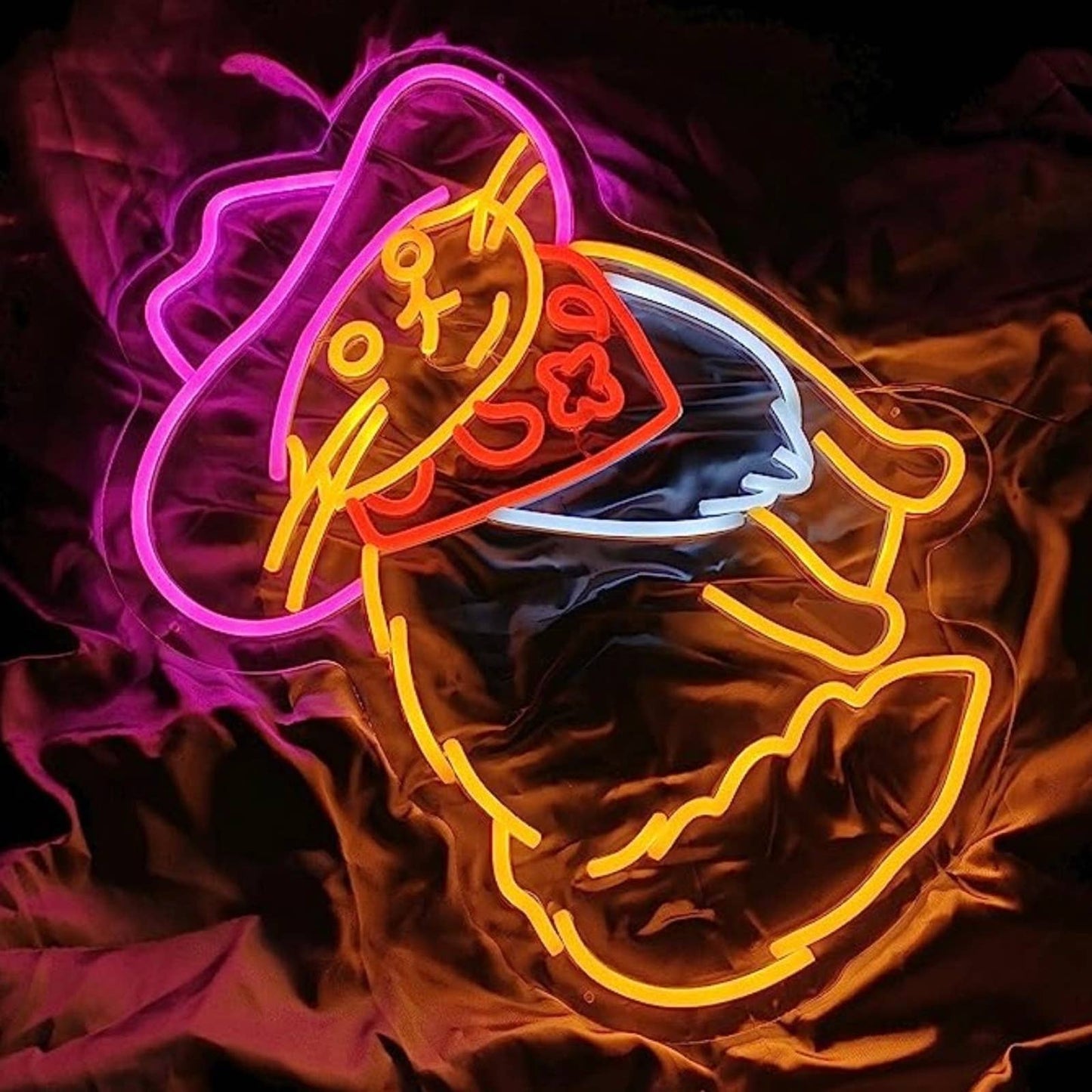 Fun Bright Pink Cowgirl Cat LED Night Light Room Wall Decoration
