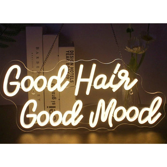 Vivid Bright Warm White “Good Hair, Good Mood” LED Night Light Wall Decor