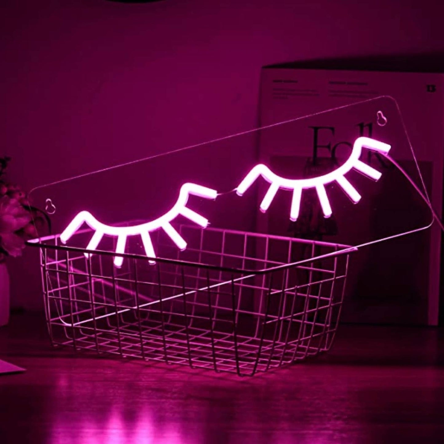 Simple Lovely Bright Pink Eye Lashes Salon Spa LED Night Light Sign Decoration