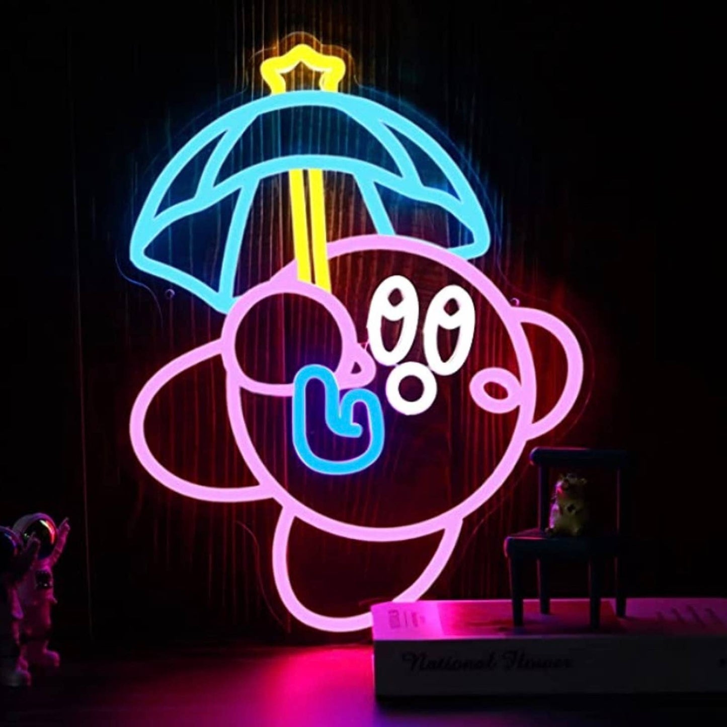 Super Cute Bright Kirby w/ Umbrella LED Night Light Video Game Decoration