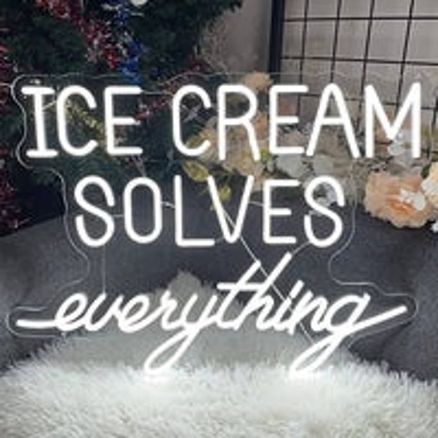 Fun Vivid Bright “Ice Cream Solves Everything” LED Night Light Room Wall Decorat