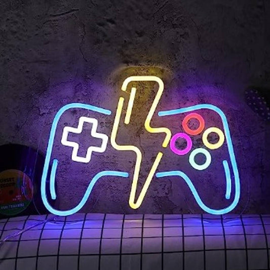 Fun Vivid Bright Blue Lightning Bolt Game Controller LED Night Light Gamer Decor