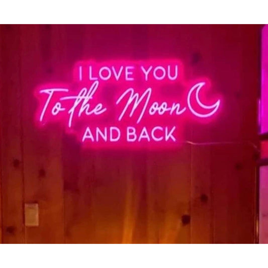 Adorable Bright Pink Moon “I Love You to the Moon and Back” LED Night Light Deco