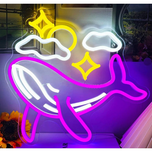 Lovely Bright Pink Night Sky Whale LED Night Light Room Wall Decoration