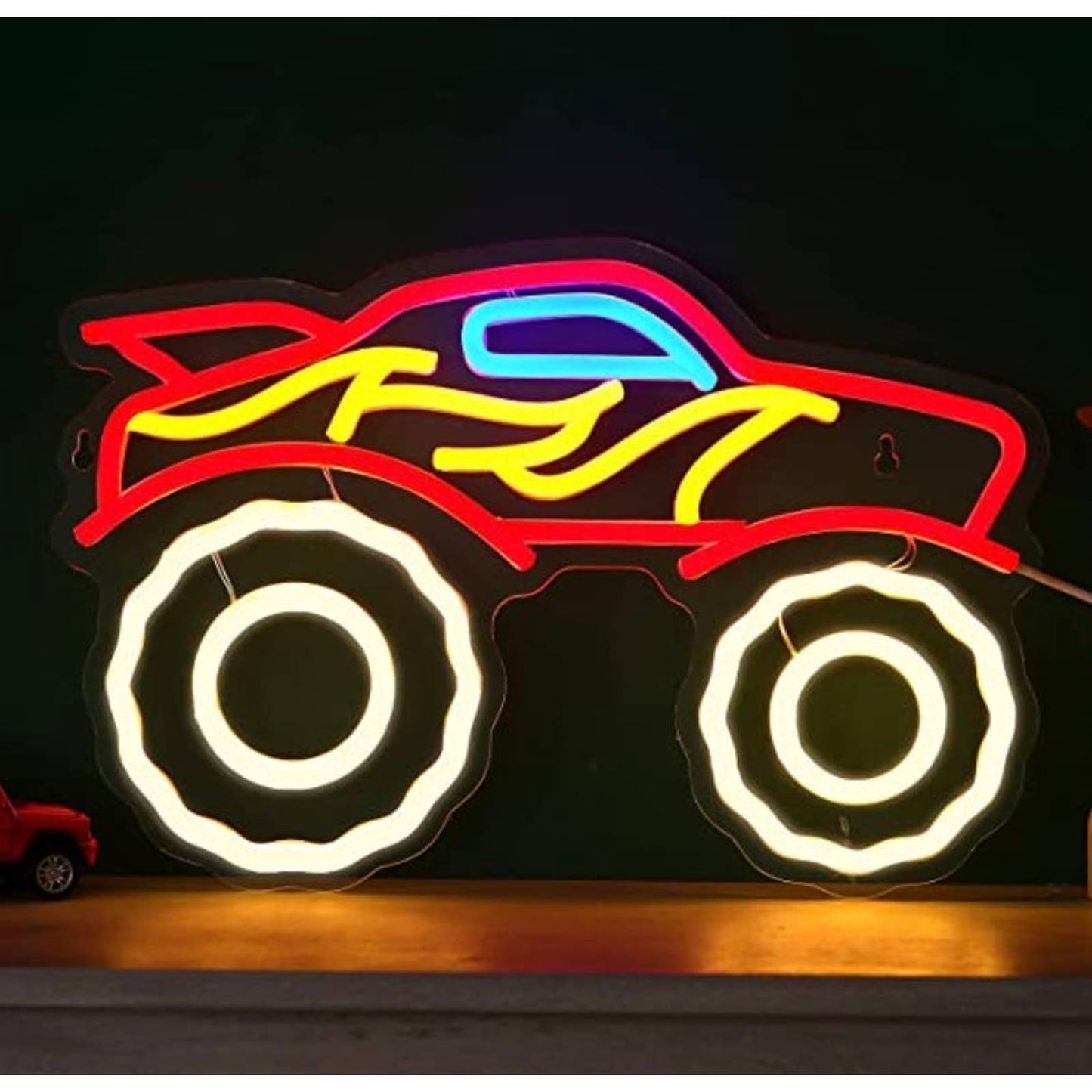 Fun Bright Fire Red Monster Truck LED Night Light Room Wall Decoration