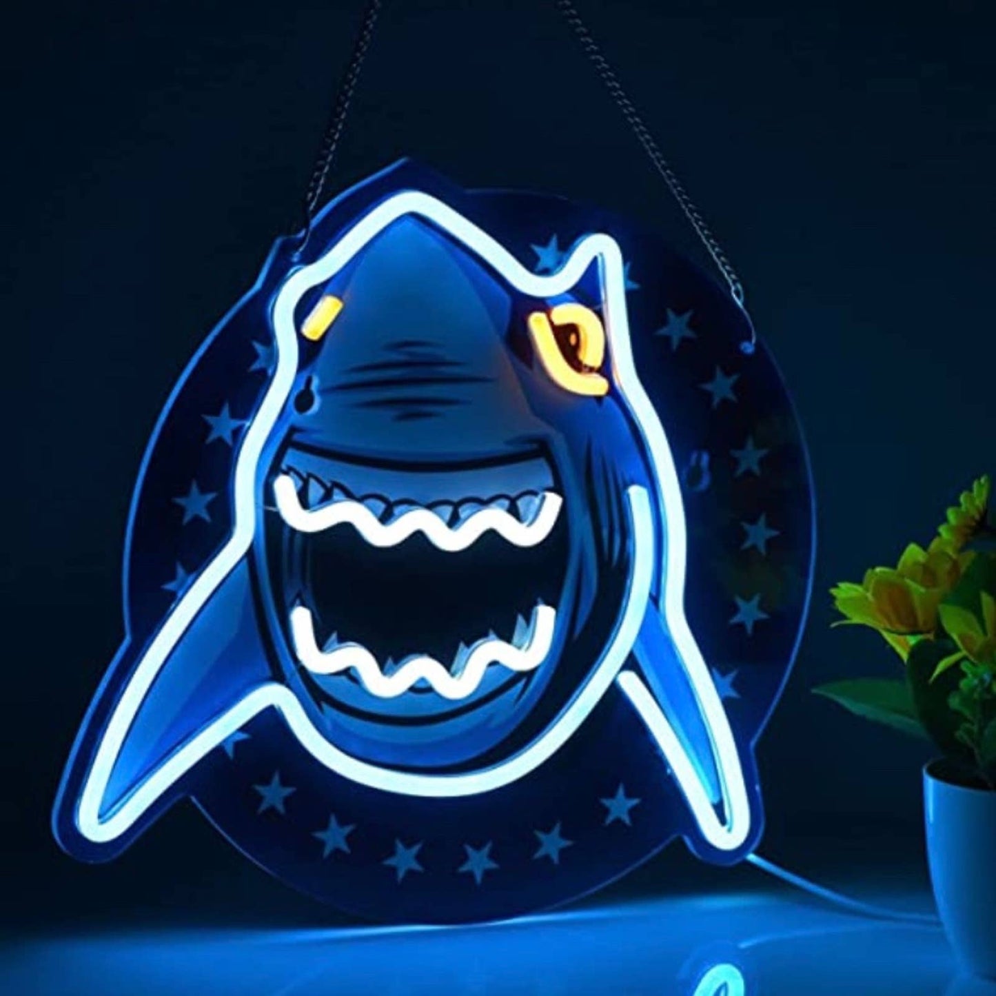 Vivid Bright Blue Shark LED Night Light Room Wall Decoration