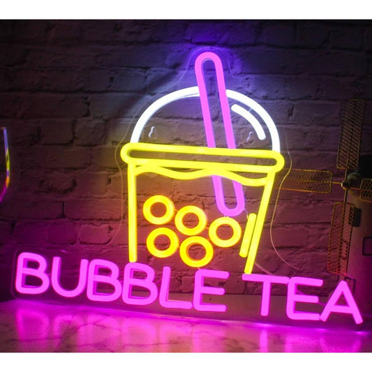 Vivid Bright Pink/Yellow Bubble Tea LED Night Light Room Wall Decoration