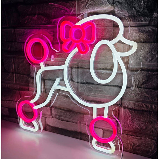 Adorable Bright Pink White Poodle Puppy Dog LED Night Light Room Wall Decoration