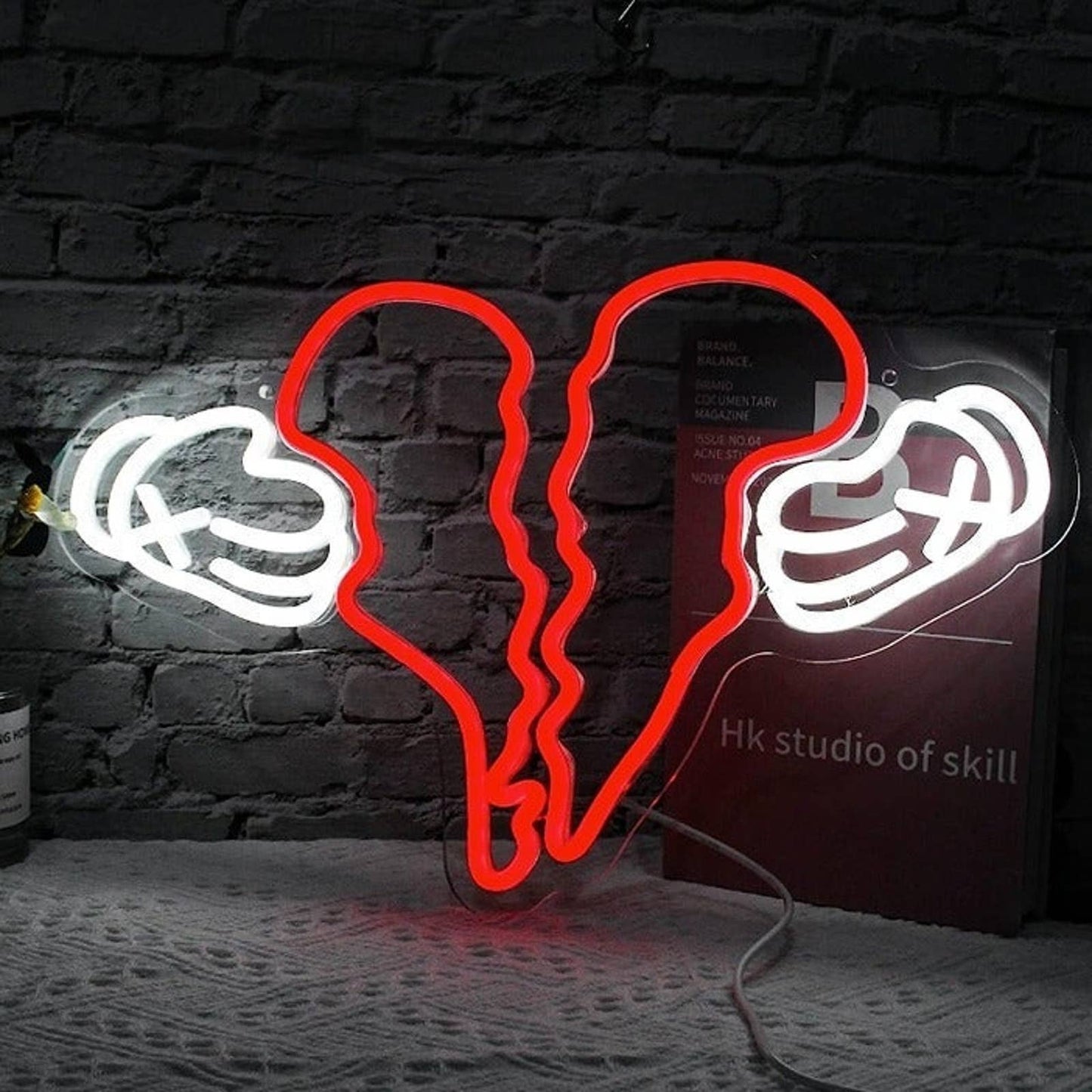 Vivid Bright Kaw Cartoon Broken Heart LED Night Light Room Wall Decoration