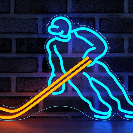 Fun Bright Blue Hockey Man LED Night LED Sport Room Wall Decor2