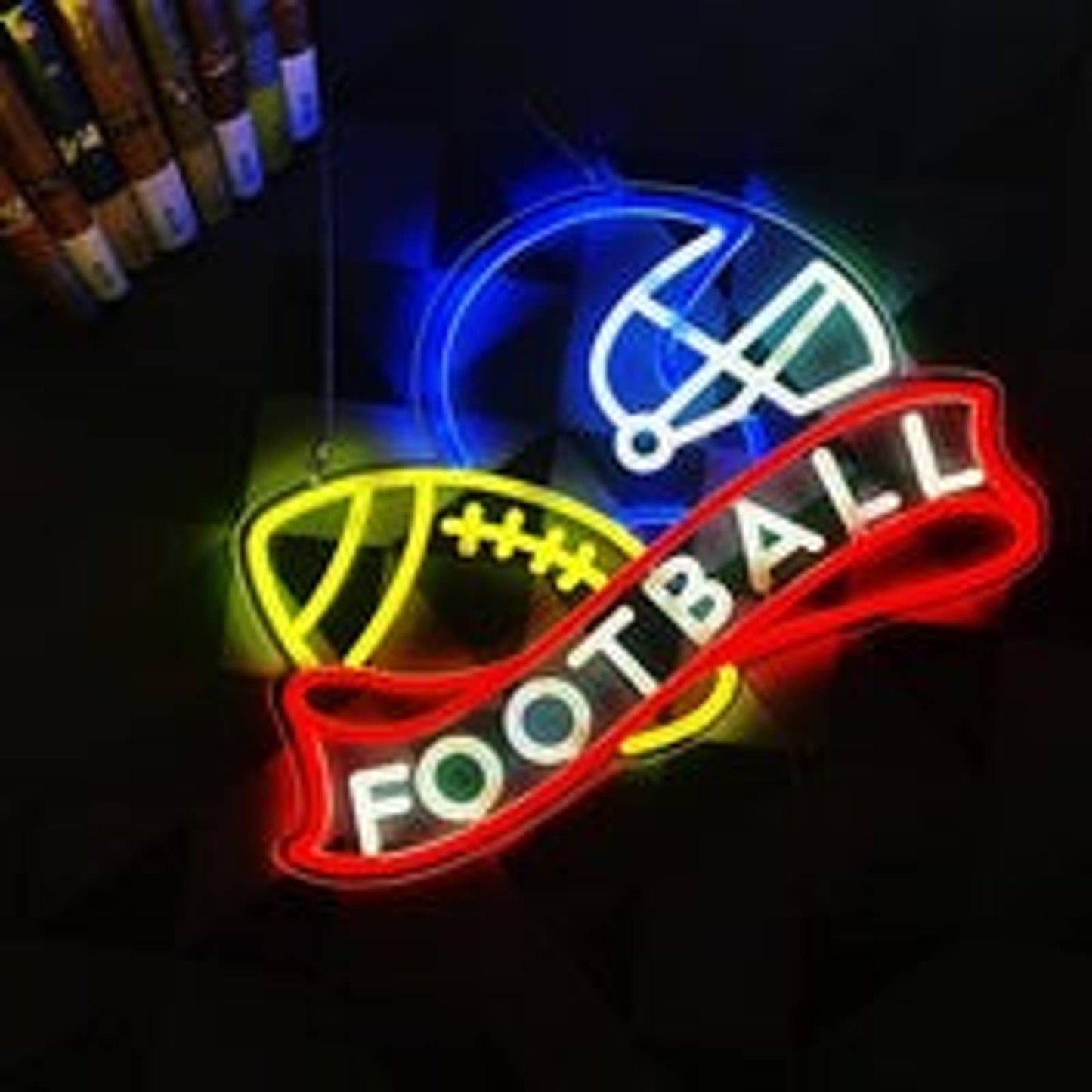 Fun Bright Red Ribbon Football and Helmet LED Night Light Sport Room Wall Decor