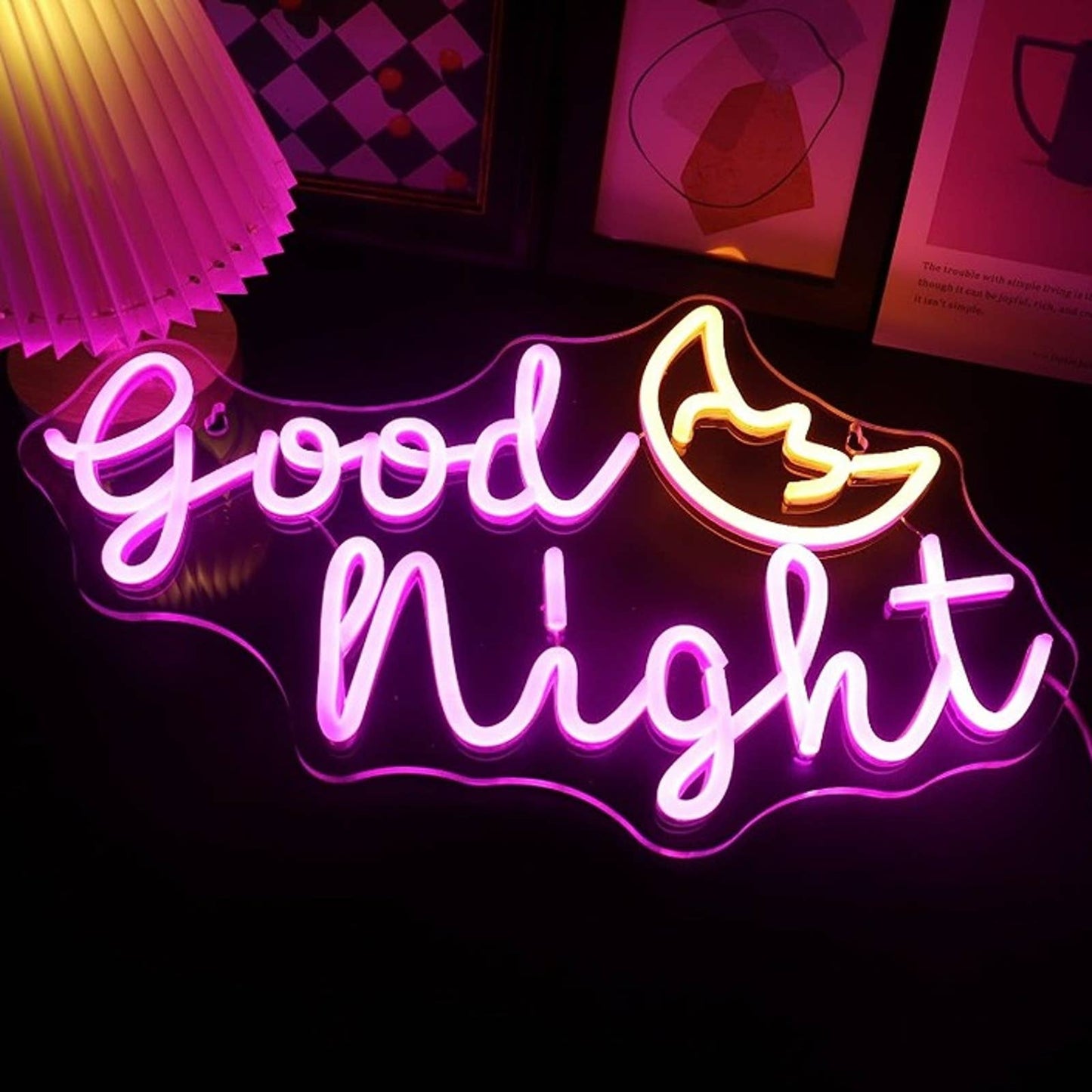 Adorable Vivid Bright Pink Good Night Moon LED Night Light Room Wall Decoration